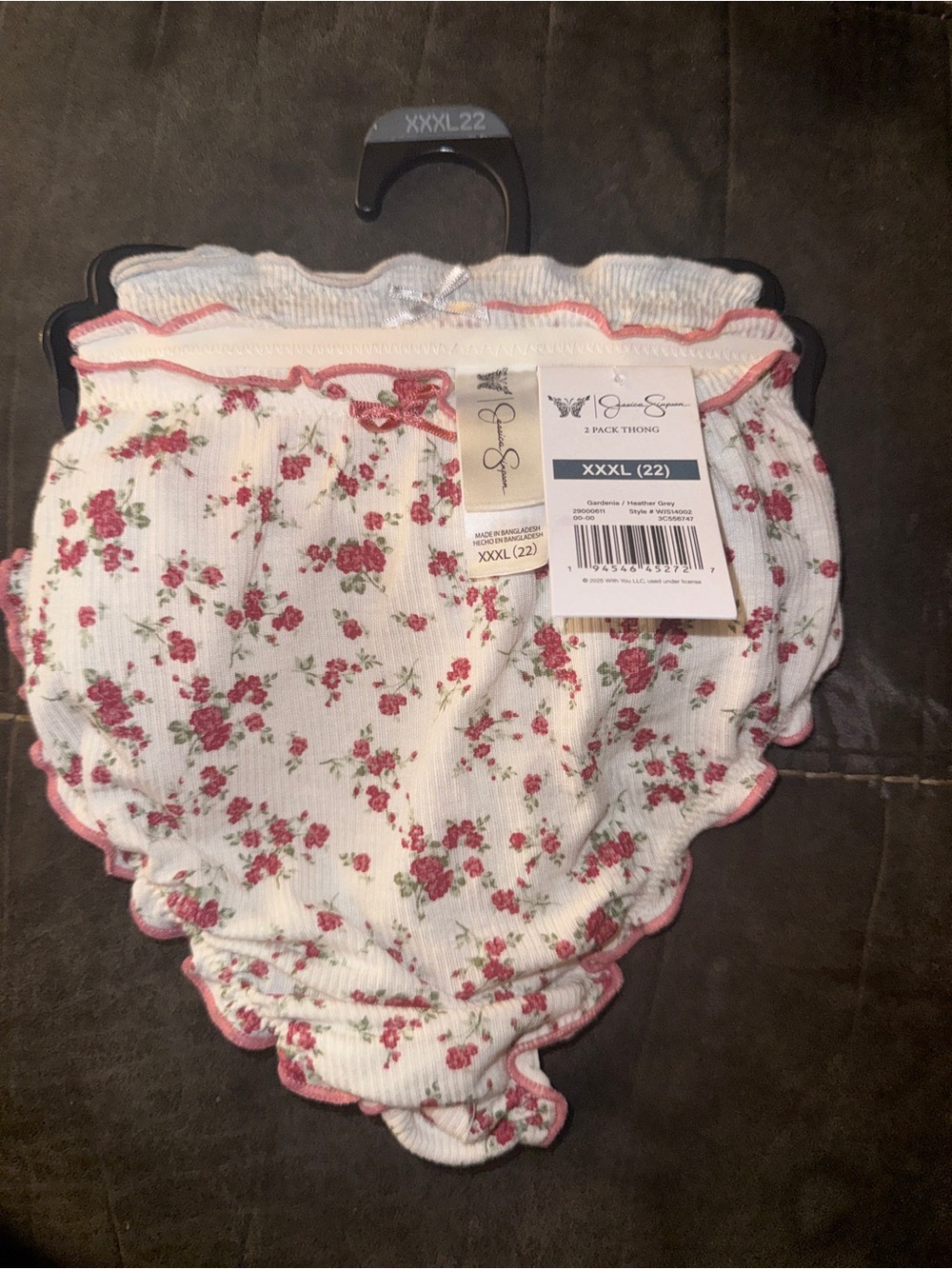 Jessica Simpson White Floral 3 Pack Thong Panties - Pink Trim